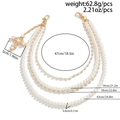 Layered white pearl and gold metal cross pendant waist chain for men hip hop style - Gold