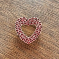 Red enamel poppy flower heart brooch with gold edges on wooden background - Heart Poppy (Gold) / Gold