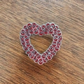 Poppy heart brooch made of red enamel and silver alloy on a dark wooden background - Heart Poppy (Silver) / Silver