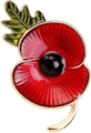 Close-up of a red poppy brooch with enamel petals and golden edges on white background - Gold