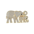 Elegante spilla dorata con mamma elefante e cucciolo impreziosita da cristalli bianchi - Oro