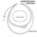 Hip-hop layered trouser chain with cross pendant and pearls including detailed dimensions - Silver