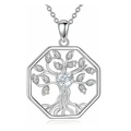 Collana Albero della Vita in argento con ciondolo ottagonale e cuore centrale lucente - Bianco