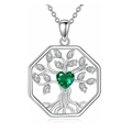 Collana Albero della Vita in argento con gemma cuore verde e piccoli diamanti - Verde