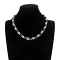 Hip hop pearl chain necklace with interlocking silver links and black beads for men - Necklace / Silver Tone Style (07420)