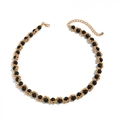 Men's hip-hop necklace featuring black pearls and gold chain intertwined with lobster clasp - Necklace / Gold Black Style (07420)