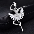 Detailed view of silver ballet dancer brooch with baguette-cut sparkling crystals - Angel