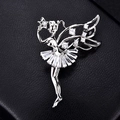 Macro shot of silver ballerina brooch with sparkling cubic zirconia on black leather background - Angel Wing Girl
