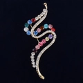 Spilla elegante a onda dorata con cristalli multicolore e strass da donna alla moda - Colorato