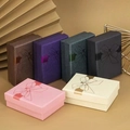 Elegant textured fabric jewelry gift box in deep blue with minimalist bow design - 6.0*6.0CM / Box 2