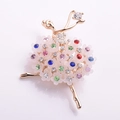 Detail of ballet dancer brooch featuring multicolored rhinestones and matte white flowers - White