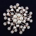 Elegant rose gold starburst brooch with white pearls and sparkling crystals on black back - Starry Radiance (xz0177)