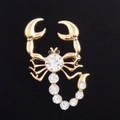Dettaglio macro della spilla a scorpione dorata con grande cristallo bianco e strass - Scorpione d'Oro