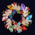 Elegant floral wreath brooch with colorful rhinestones and gold-plated alloy finish - Colorful Scarf Buckle