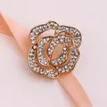 Détail macro d'une broche rose dorée avec strass en cristal étincelants sur carte - Style Rose (xz521)
