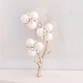 Detail of floral branch brooch featuring faux pearls and crystal encrusted flower centers - Gold Branch White Pearl