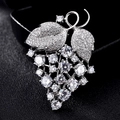 Elegant silver grape brooch with white zircon micro-pave crystals for women coats - Zircon Grapes