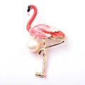 Spilla elegante a fenicottero con smalto rosa e perla d'acqua dolce dorata - Stile A Perla d'Acqua Dolce Rosso