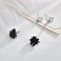 Eleganti orecchini lunghi in cristallo con fiori di zircone nero e perni in argento S925 - Orecchini a Fiore di Ghiaccio Nero