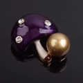 Broche champignon en émail violet avec perle blanche et cristaux brillants dorés - Forme de Champignon / Petit / Violet