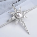 Elegante spilla a stella in argento con perla centrale e pietre di zircone cubico - Stile Perla Stella Polare (tg064)