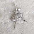 Elegant ballerina brooch in silver finish with sparkling cubic zirconia and pearl - Artificial Pearl Style