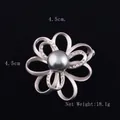 Detailed view of silver flower brooch with grey pearl, crystals and size 4.5cm x 4.5cm - Double Layer Ribbon