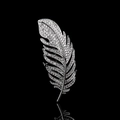 Eleganter silberner Federbrosche mit Zirkonia-Besatz auf schwarzem reflektierendem Boden - Silber Glatter Stiel Feder