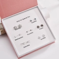 S925 Silber Ohrringe Set mit 7 Paaren für eine Woche in eleganter rosa Box - Schneeflocke Strass Set (Option B) - Ohne Geschenkbox