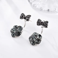 Elegante 925 Silber-Ohrstecker mit dunkelgrauen Kristallen und hängender Kugelform - Schwarze Schleife Ohrstecker