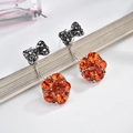 Orecchini a fiocco in argento con cristalli neri e ciondolo in strass arancione - Orecchini a Bottone Fiocco Arancio