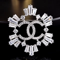 Détail d'une broche argentée avec pavage en zircon et logo double C micro-serti - Couronne T Zirconium