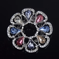 Colorful floral crystal brooch with teardrop rhinestones on a silver metal base - Multi-color Artificial Crystal Round Style (1)