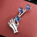 Broche de moda en plata con circonitas azules de corazón y diseño de palma - Plateado Degradado Azul