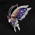 Elegante broche de mariposa con alas de esmalte degradado y piedras de circón brillantes - Plateado