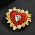 Broche cœur de luxe avec émail rouge et strass étincelants sur monture dorée - 5-Cœur Rouge