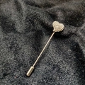 Elegant silver heart-shaped rhinestone lapel pin with long needle on black fabric - Heart Style (bz11)