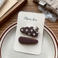 Detalle de pinzas para el cabello café con lunares, encaje y clips retro infantiles - Pinzas de Encaje Triangulares con Lunares