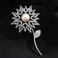 Elegant silver flower brooch featuring white pearl and shimmering zircon petals - Silver Pearl Flower