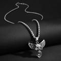 Colgante calavera alada plata gótica con cadena de caja estilo punk para hombre - Calavera Voladora (4743259330143)