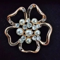 Elegant gold flower brooch with white pearls and sparkling rhinestones for suits - Plum Blossom