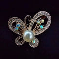 Elegant rose gold butterfly brooch with large pearl and colorful AB rhinestones - Mini Butterfly