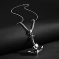 Colgante de ancla y calavera vintage plateado con cadena de caja resistente para hombre - Ancla de Calavera (4743259330150)