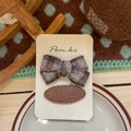Brown plaid bow and oval woven hair clip set on display card for girls - Bow And Oval