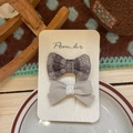 Brown plaid and gray lace bow hair clip set for girls on minimalist display card - Plaid Bow Clip Set
