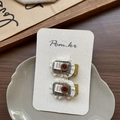 Detalle de pinzas para el pelo vintage a cuadros con encaje y botón hecho a mano - Un Par / Pinza para el Pelo con Botón de Encaje Verde