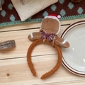 Serre-tête de Noël en peluche avec bonhomme de pain d'épices et noeud rouge décoratif - Style Bonhomme de Pain d'Épices