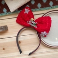 Christmas headband with red bow, white snowflakes, gold stars and Merry Christmas text - Snowflake Bow Style