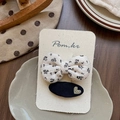 Polka dot bow and golden heart hair clip set on display card for girls hair styling - Floral Bow And Oval Hair Clips