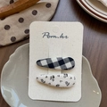 Set of two vintage fabric hair clips featuring classic black gingham and floral patterns - Waterdrop Checkered And Floral Hair Clips